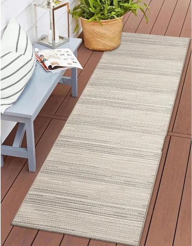 Miniatura 10 de Liora Manne Miranda - Alfombra de área de mezcla sintética para interiores y exteriores, de bajo perfil, diseño de rayas de transición, casual
