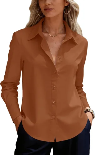 Miniatura 29 de siliteelon Camisas de vestir con botones para mujer, camisas de vestir de manga larga para mujer, camisas de trabajo de algodón de ajuste regular
