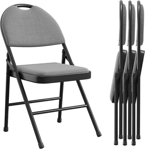 Miniatura 10 de coucheta Paquete de 4 sillas plegables negras, juego de 4 sillas plegables con asientos acolchados, sillas de comedor plegables de piel sintética