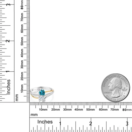 Miniatura 3 de Gem Stone King Anillo de compromiso de plata de ley 925 y oro amarillo de 10 quilates, topacio azul Londres, moissanita blanca y diamante cultivado