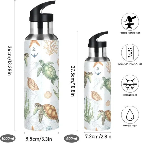 Miniatura 2 de Watercolor Sea Turtles Stainless Steel Vacuum Insulated Water Bottle 32 Oz, BPA-Free Sport Water Bottle Leakproof Water Bottles