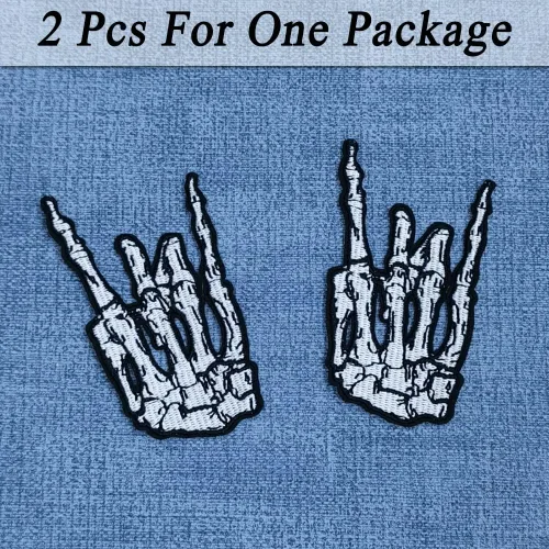 Miniatura 6 de Parche de lenguaje de signos con símbolo de mano de metal pesado, símbolo de mano de metal pesado (2 piezas) con apliques bordados, emblema