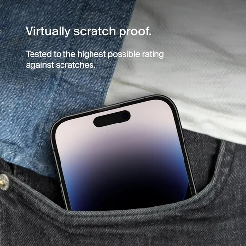 Miniatura 2 de Belkin ScreenForce - Protector de pantalla de privacidad de vidrio templado para iPhone 14 Pro, superficie tratada con revestimiento antihuellas