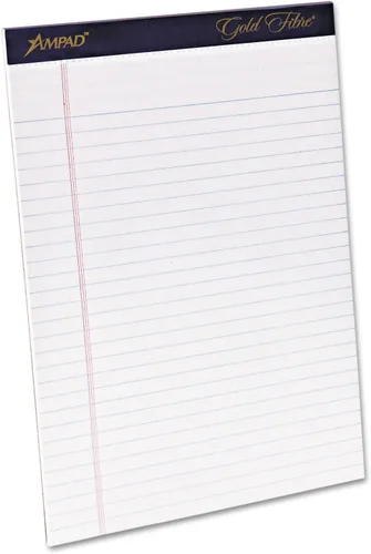 Ampad Bloc de escritura de fibra dorada, regla legal/ancha, tamaño carta (8 1/2 pulgadas x 11 3/4 pulgadas), blanco, cuatro blocs de 50 hojas por