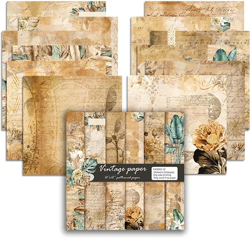 Papel de recortes floral vintage de 12 pulgadas, suministros para álbumes de recortes de diario de una sola cara, 24 hojas de cartulina con patrón