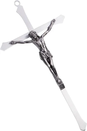 Miniatura 8 de ACHIBANG Crucifijo de metal de 10 pulgadas - Cruz de Jesús de plata católica moderna para decoración de pared, símbolo cristiano de fe plata