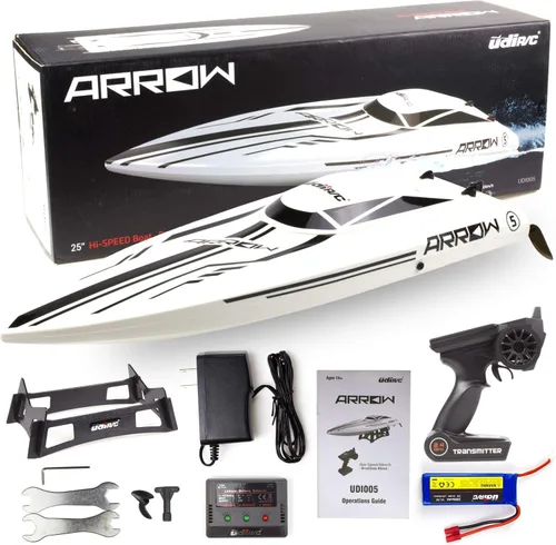 Miniatura 7 de Cheerwing 25" RC sin escobillas 30 MPH barco de alta velocidad grande de carreras con control remoto para adultos Blanquecino+negro