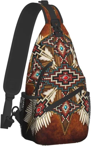 Miniatura 2 de ASYG Linda bolsa de hombro nativa americana cruzada en el pecho, mochila casual americana india para mujeres y hombres, Native American-a08