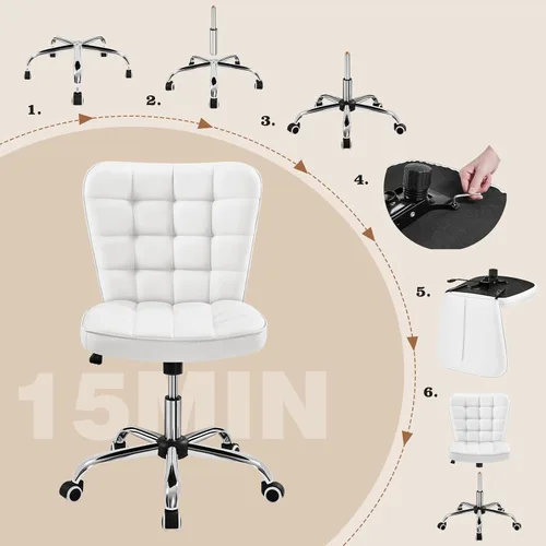 Miniatura 6 de Yaheetech Silla de Escritorio sin Brazos Moderna Acolchada Silla de Oficina Silla de Computadora de Cuero Sintético Tapizada con Altura de Asiento