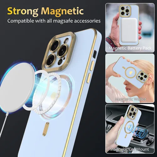 Miniatura 3 de Magsafe - Funda magnética para iPhone 13 Pro Max, cubierta de lujo chapada en forma de corazón, compatible con Magsafe para mujeres y niñas con Azul