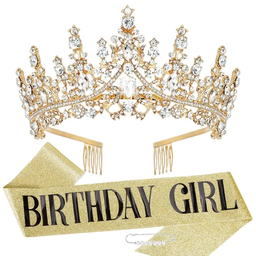Miniatura 15 de TOBATOBA Banda de Cumpleaños Coronas de Cumpleaños para Mujeres Niñas, Decoraciones de Cumpleaños para Mujeres, Metal Diamante falso Cristal