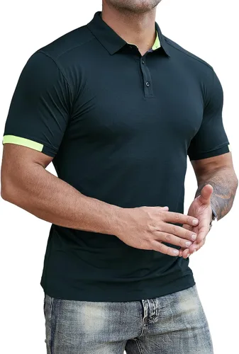 Miniatura 4 de ZARWING Camisa polo de golf de ajuste seco para hombre, cuello ajustado, manga corta