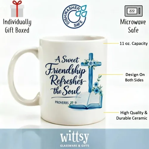 Miniatura 2 de Regalos cristianos para mujeres, taza con texto en inglés "A Sweet Friendship Refleshes the Soul PROVERBS 27:9", regalos cristianos para el día