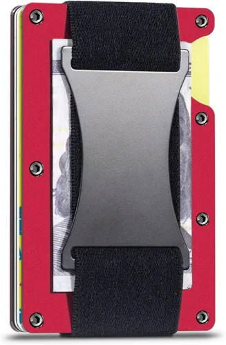 ONLOOKER Cartera delgada para hombre, cartera minimalista con bloqueo RFID, bolsillo frontal, tarjetero de aluminio con correa de efectivo (rojo)