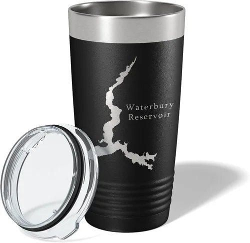 Miniatura 2 de Waterbury Reservoir Tumbler Lake Map Travel Mug Insulated Laser Engraved Coffee Cup Vermont 20 oz Black