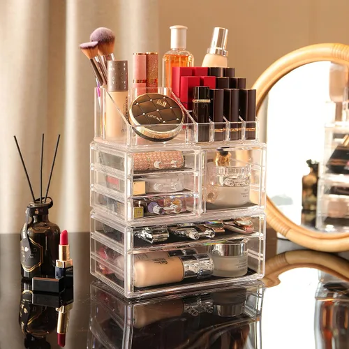 Miniatura 3 de Cq acrylic Organizador de Maquillaje Transparente para Encimera, Pequeño de 4 Cajones para Almacenamiento de Cosméticos, Lindos Organizadores