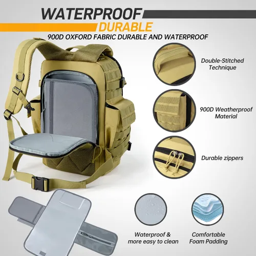 Miniatura 7 de SHARKMOUTH Bolsa de pañales militar para bebé, mochila grande para bebé con cambiador para niño y niña, bolsa de pañales para papá del ejército