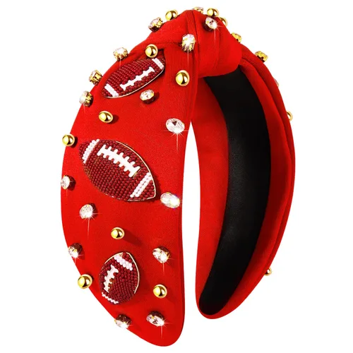 Miniatura 11 de Diadema de fútbol para mujer, accesorios de fútbol con cuentas de diamantes de imitación, diadema anudada con cristales adornados para el día