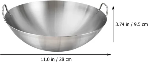 Miniatura 6 de Cabilock Wok de acero inoxidable de 12 pulgadas, sartén de fondo redondo de gran capacidad para estufa de gas, cocina tradicional india Kadai
