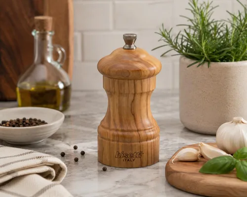 Miniatura 2 de Bisetti Imperia Molino de sal de madera de olivo de 4 pulgadas con molinillo ajustable