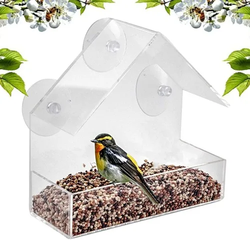 Ochine Casa para pájaros con ventosa fuerte, casa de pájaros de madera, ventana transparente, comedero para pájaros al aire libre, jaula para nido