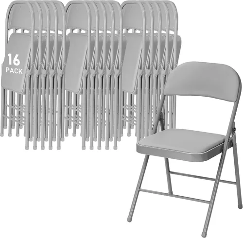 Miniatura 19 de SEALAMB Paquete de 4 sillas plegables con asiento cómodo, marco de metal resistente, sillas apilables portátiles para bodas, fiestas, oficina