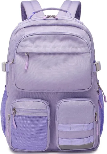 Miniatura 11 de Mochila para adolescentes, niñas, niños, resistente al agua con bolsillo para laptop de 15.6 pulgadas para viajes, escuela, universidad, Beige