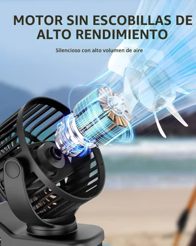 Miniatura 6 de TUNISE Mini ventilador con clip, ventilador de escritorio a pilas, pantalla digital, 3 velocidades ajustables, bidireccional ajustable de 360 °
