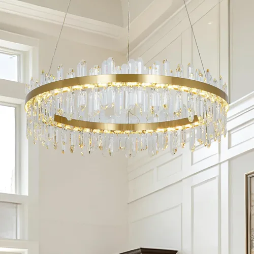 Miniatura 10 de Lámpara de araña de cristal moderna, luz LED, lámpara colgante con pantalla de acero inoxidable, candelabros para isla, luz para techo, comedor, 12