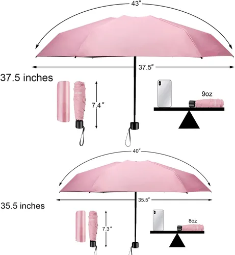 Miniatura 3 de TradMall - Miniparaguas de viaje, portátil, ligero, compacto, con 95% de protección UV para sol y lluvia