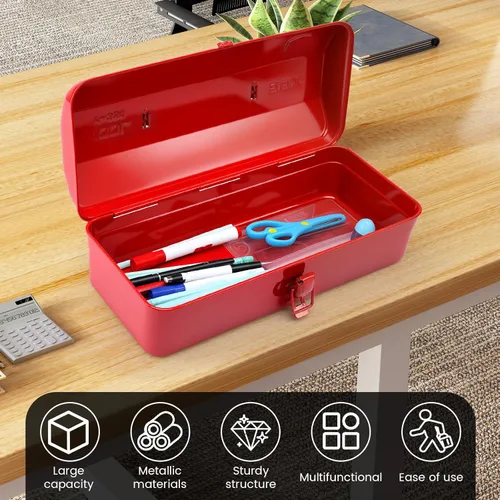 Miniatura 3 de Caja de almacenamiento de herramientas de metal grande con asa para taller, caja de herramientas portátil de 15 pulgadas con tapa, caja organizadora