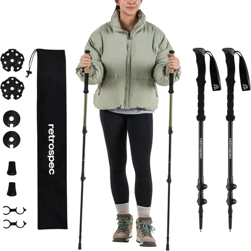 Retrospec Solstice - Bastones de senderismo para hombres y mujeres, ajustables y plegables, ligeros, para caminar y trekking, aluminio con agarre de