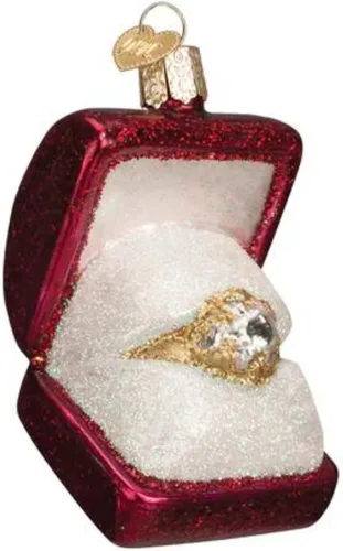 Miniatura 3 de Old World Christmas - Adorno de caja de regalo "Recién casados" de vidrio soplado para árbol de Navidad, decoración navideña artesanal, colección
