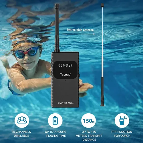 Miniatura 5 de Tayogo Auriculares de natación, auriculares impermeables de conducción ósea, comunicador de entrenador de natación, auriculares impermeables