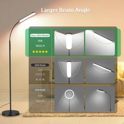 Miniatura 2 de Yikuneng Lámpara de pie LED regulable, lámparas de lectura superbrillantes, lámpara de pie con control remoto y táctil, atenuación continua y Negro