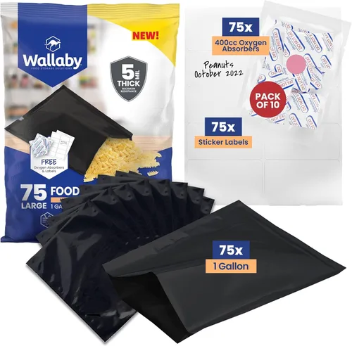 Miniatura 7 de Wallaby 30 bolsas de Mylar de 1 galón con absorbentes de oxígeno de 400 cc, bolsas de almacenamiento de alimentos a largo plazo de 10 mil de grosor
