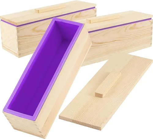 Miniatura 10 de Kit de jabón de silicona de 47 onzas, 3 piezas de jabón de silicona rectangular verde con 3 cajas de madera y 3 tapas, suministros de bricolaje
