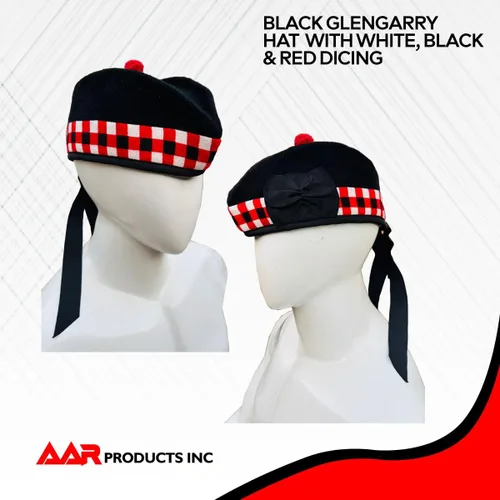 Miniatura 25 de AAR Gorros Glengarry Balmoral Kilt Scottish para hombre en dados y lisos 100% lana Piper 52-62