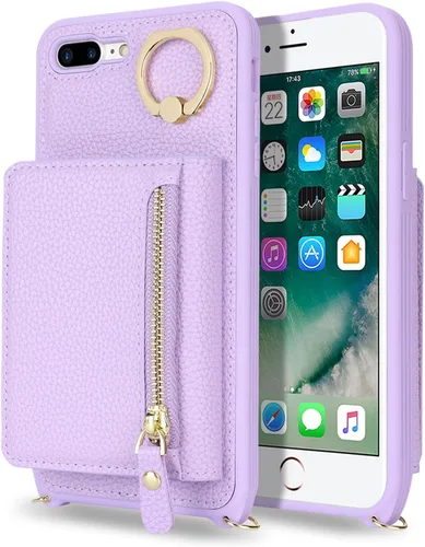 Miniatura 9 de Funda para iPhone 8 Plus con Portarjetas, Funda de Teléfono para iPhone 8 Plus con Correa Bandolera Cordón Anillo de Soporte, Funda Cartera iPhone 7