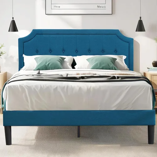 Miniatura 20 de VECELO Base de cama de plataforma de tamaño individual con cabecera tapizada de tela y soporte de listones de madera, no necesita somier/fácil Beige