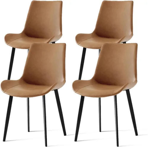 Juego de 4 sillas de comedor, modernas sillas de comedor tapizadas de piel sintética con patas de metal resistentes y respaldo cómodo, sillas Marrón