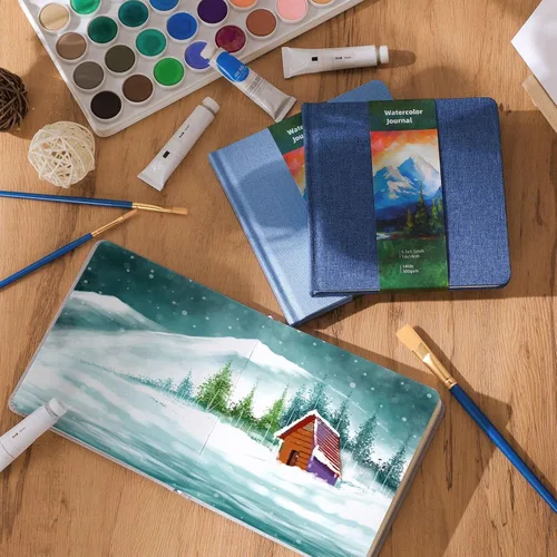 Miniatura 2 de Mooliwe 6 cuadernos de bocetos de acuarela, diario pequeño de acuarela de papel a granel para pintar 300 GSM, 140 libras, algodón prensado en frío
