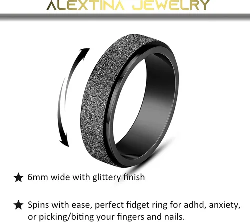 Miniatura 2 de ALEXTINA - Anillo de juguete para ansiedad para mujeres y hombres, giratorio, acero inoxidable, 0.24 y 0.31 pulgadas, alivio de ansiedad, para arco