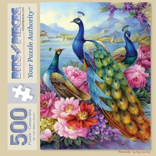 Miniatura 10 de Bits and Pieces Rompecabezas grande de 300 piezas para adultos - 'Pavos reales' del artista Oleg Gavrilov, tamaño del rompecabezas completado: 18 "x