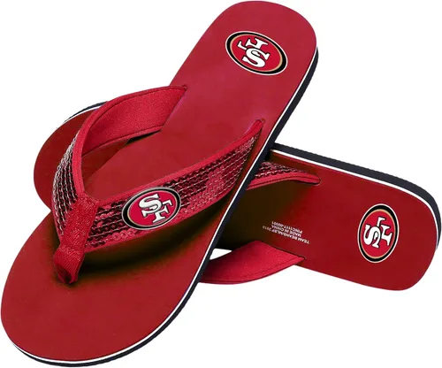 Miniatura 18 de FOCO Womens NFL Team Logo Sequin Strap Sandals Flip Flops