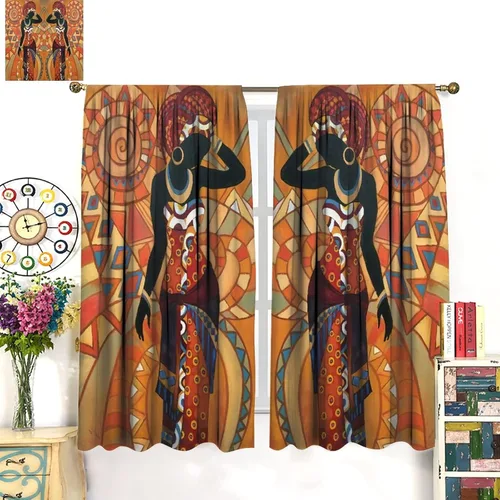 Miniatura 3 de Cortina de mujer africana, con estampado étnico tribal y étnico, reducción de ruido, para dormitorio, sala de estar, cortinas con aislamiento