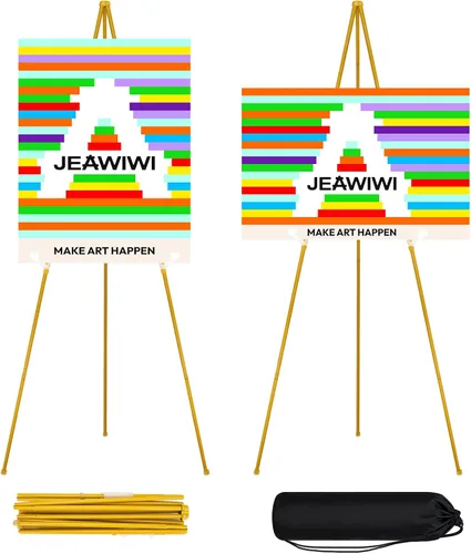 Miniatura 13 de JEAWIWI Caballete negro de 3 piezas para soporte de letrero de boda, caballete de arte ligero ajustable de 66 pulgadas para exhibición, letrero