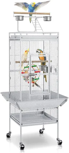 SUPER DEAL PRO - Jaula grande para pájaros 2 en 1 de 61 pulgadas con soporte rodante Playtop loro chinchilla pinzón jaula guacamayo conure cacatúa
