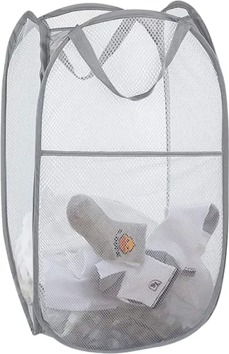 Miniatura 9 de Cestos de lavandería desplegables, cesta desplegable de malla, cesta plegable y ligera para lavar ropa duradera para dormitorio, hogar, viajes, Negro
