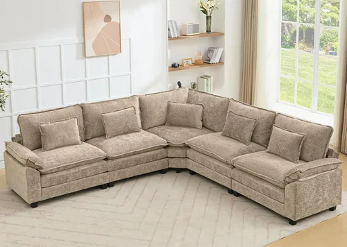 Miniatura 24 de Juego de sofá seccional modular de gran tamaño, sofá de nube convertible de asiento profundo, sofá esquinero grande en forma de L con cojines Beige
